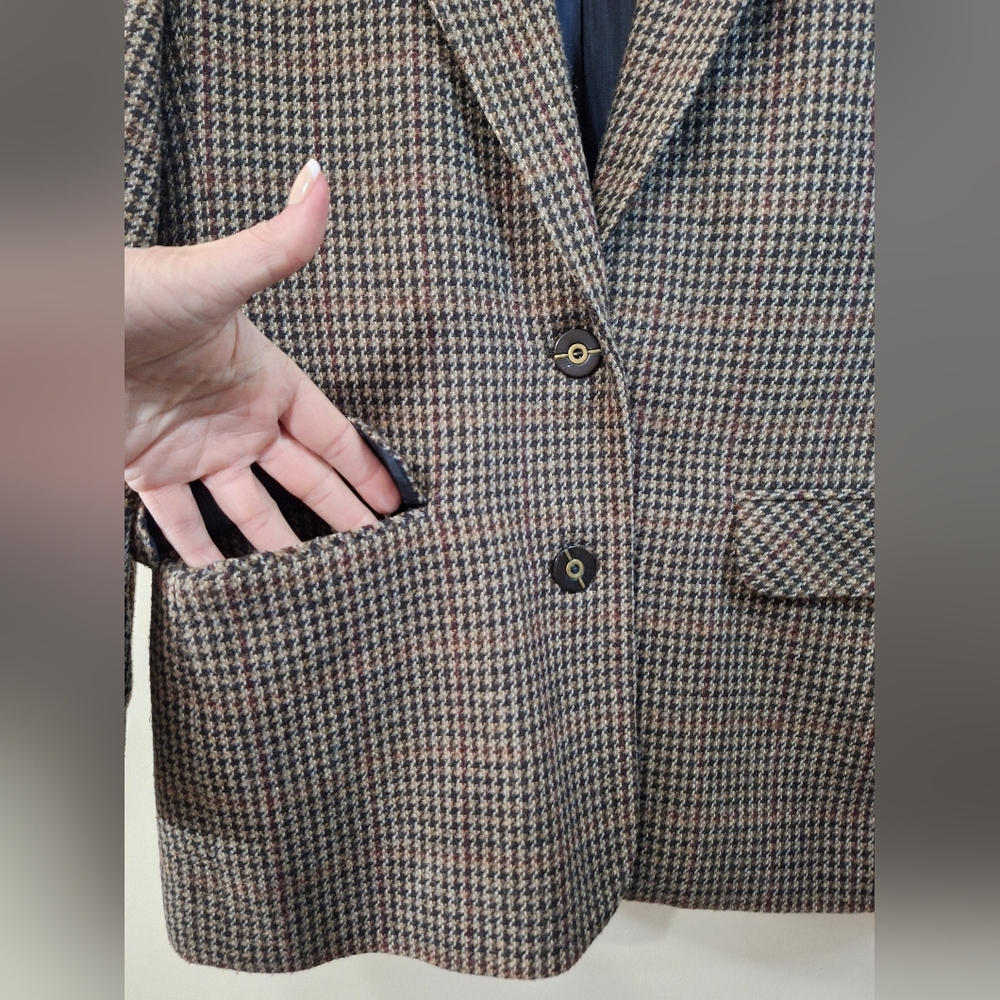 Vintage 90s Jessica Petite Tweed Houndstooth Velvet Collar Wool Blend Blazer 8 - Picture 3 of 12
